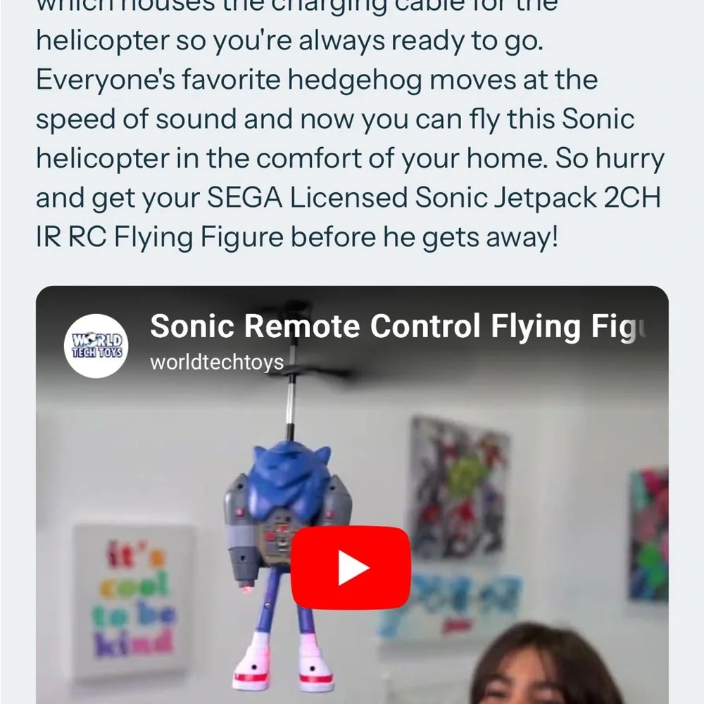 SEGA Sonic the Hedgehog Remote Control Helicopter - Black and Blue NWT